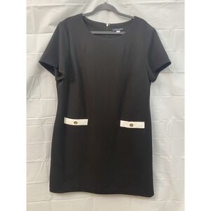 Tommy Hilfiger Dress Womens Size‎ 18 Black Sheath Faux Pockets Gold Buttons